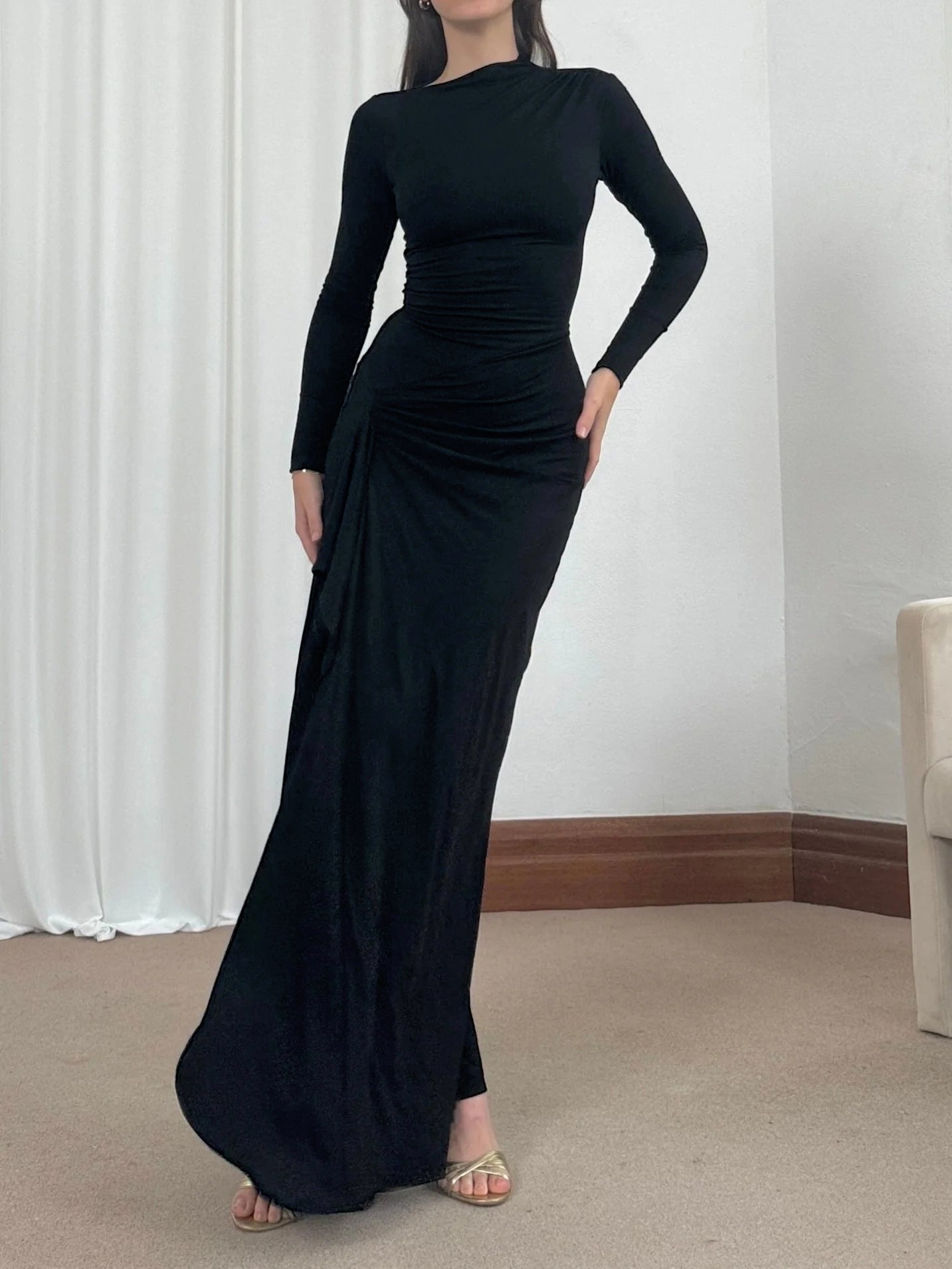 Slim-fitting Long-sleeved Split Dress