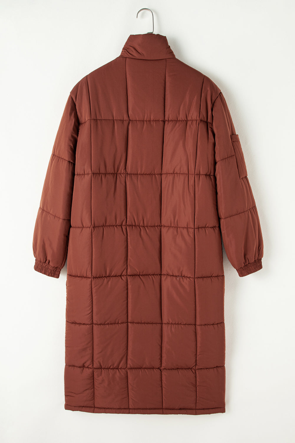 Coffee Quilted Puffer Zipped Mid-length Coat
