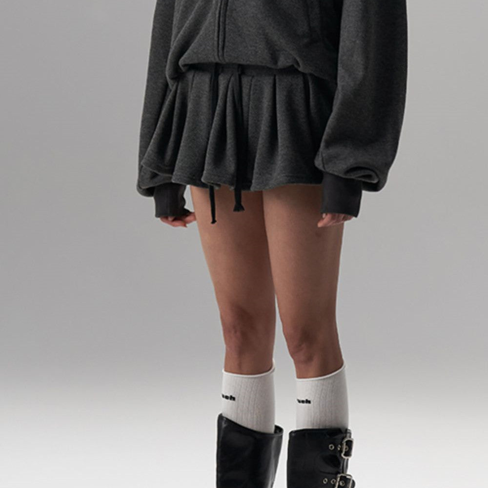 Silk Wool Casual Sports Loose Fit Hoodie Half Skirt Set