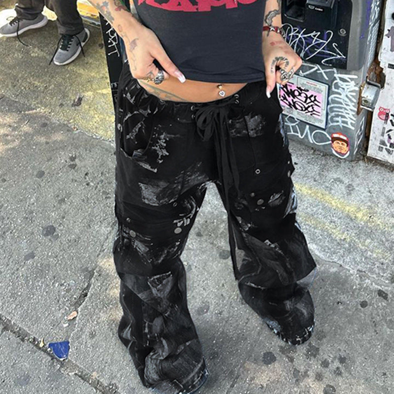 Dunkelgraue bedruckte Jeans im Streetwear-Stil