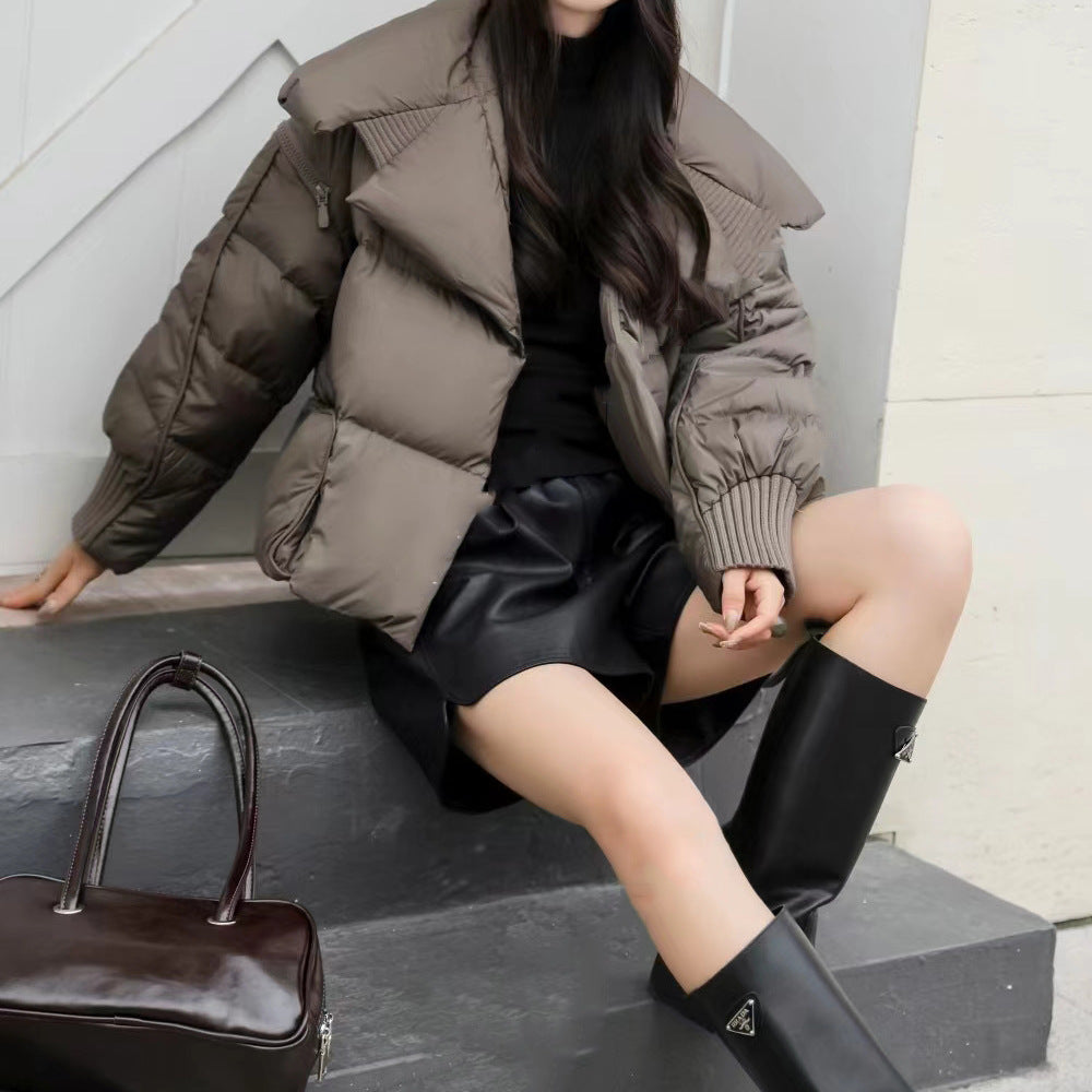 Lapel down jacket for women magnetic buckle warm jacket