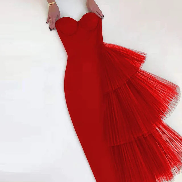 Bandage dress new high waisted dinner dress strapless mesh dress