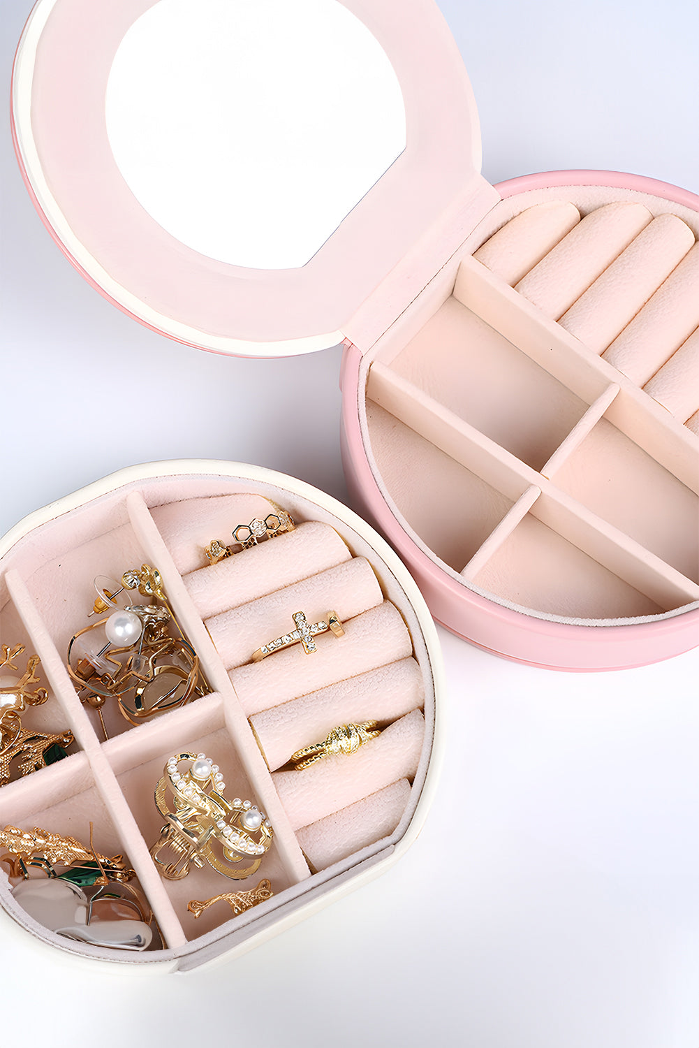 Hellrosa Schmuck-Organizer-Etuis mit Spiegel