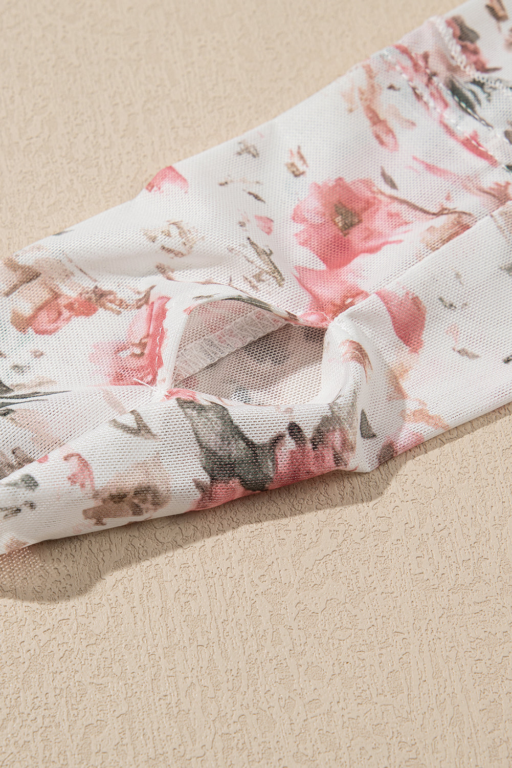 Pink Floral Print Mesh Mock Neck Slim