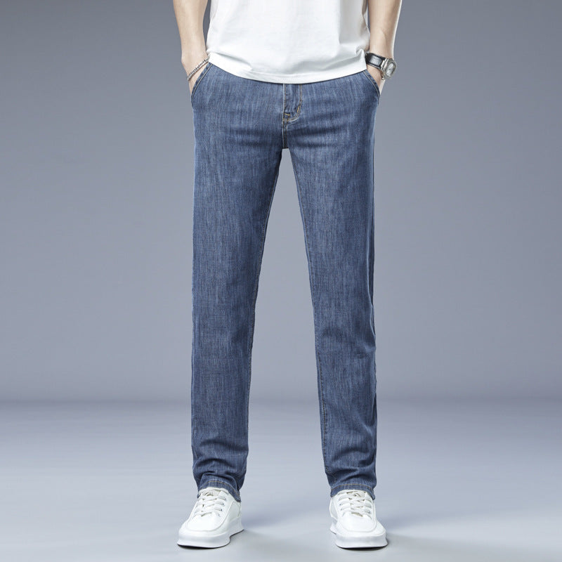 Men's Loose Elastic Jeans Straight Solid Color