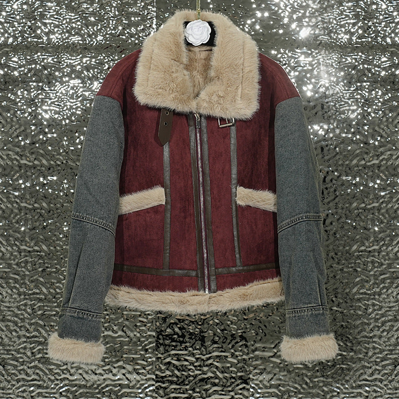 European and American personalized design fur collar jacket women's winter jacket zipper top
