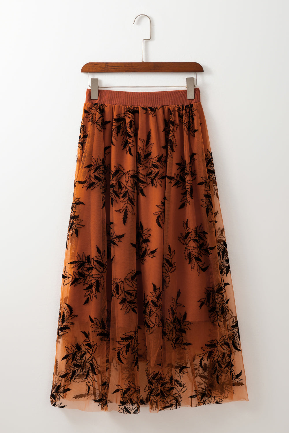 Maxirock mit hoher Taille und Blumenstickereien in Pfirsichblüten-Optik