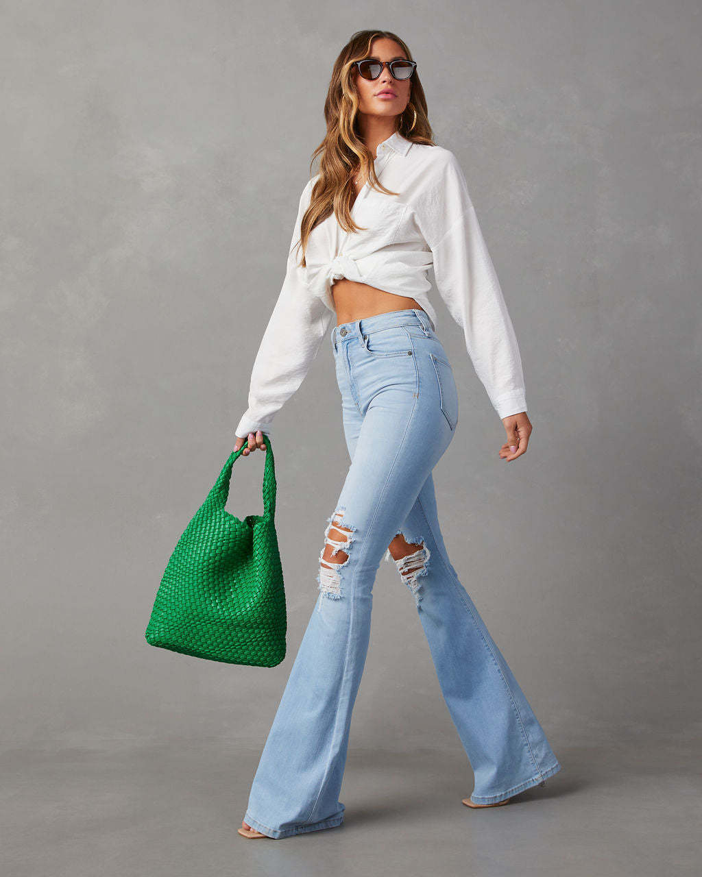 Cute Sky Blue Flared Jeans