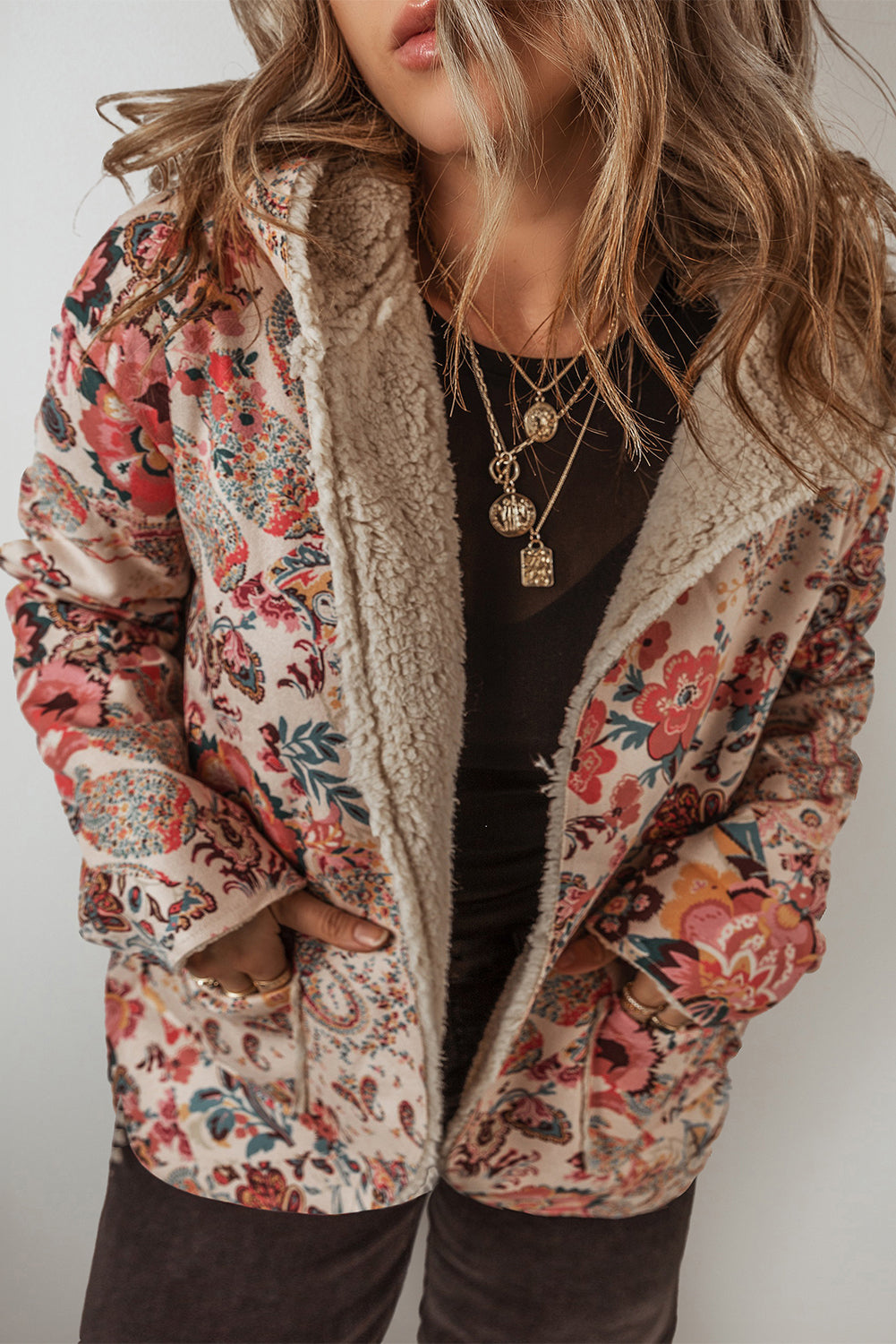 Vintage Floral Printed Hooded Jacket