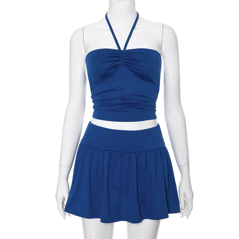 Summer Tank Top And Pleating Skirt Y2K Hot Girl Set