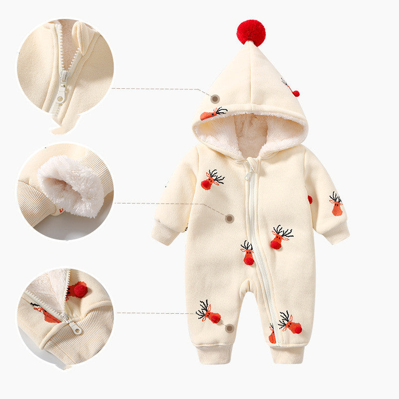 Khakifarbene, wattierte, warme Babykleidung