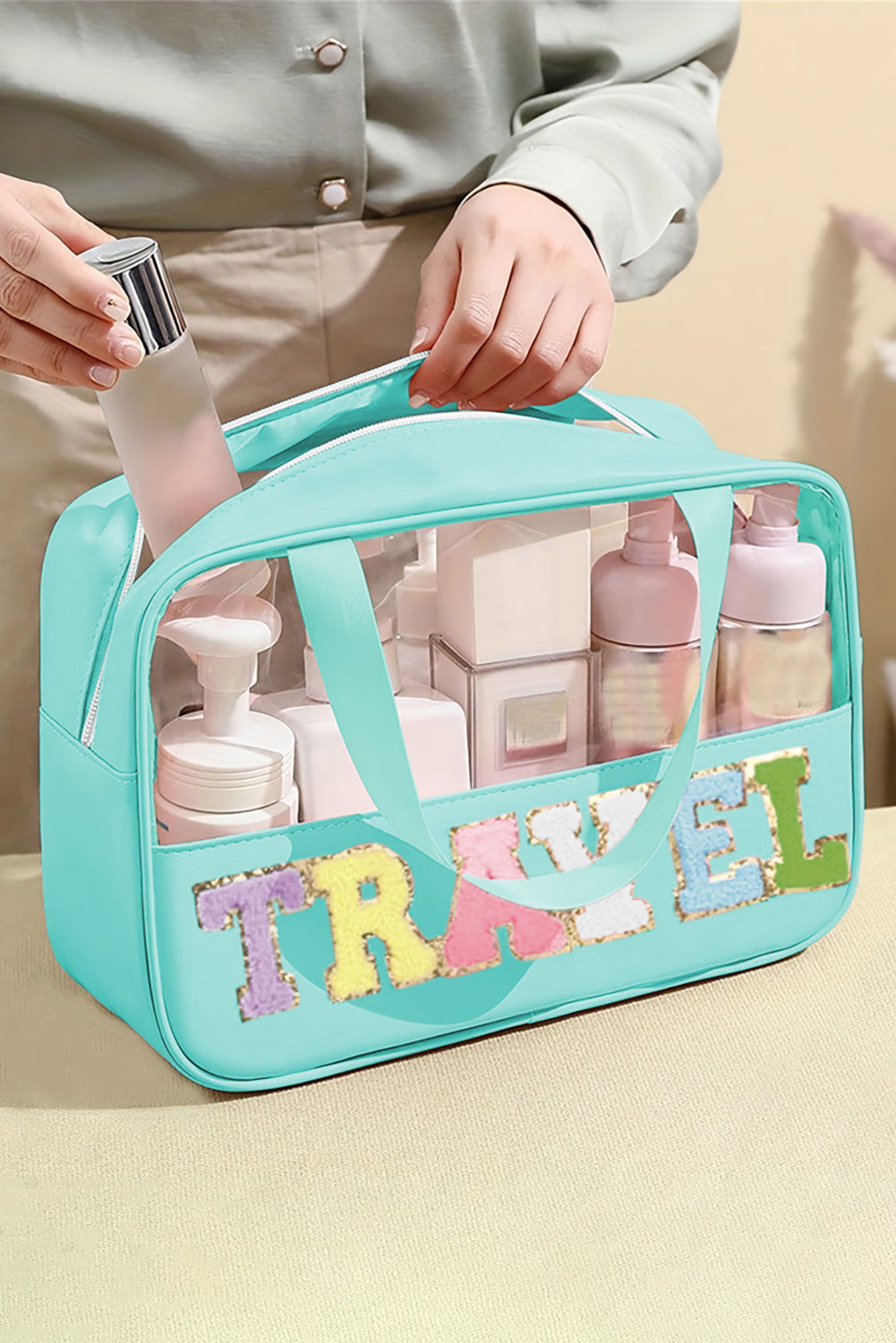 Mintgrüne transparente Reise-Make-up-Tasche