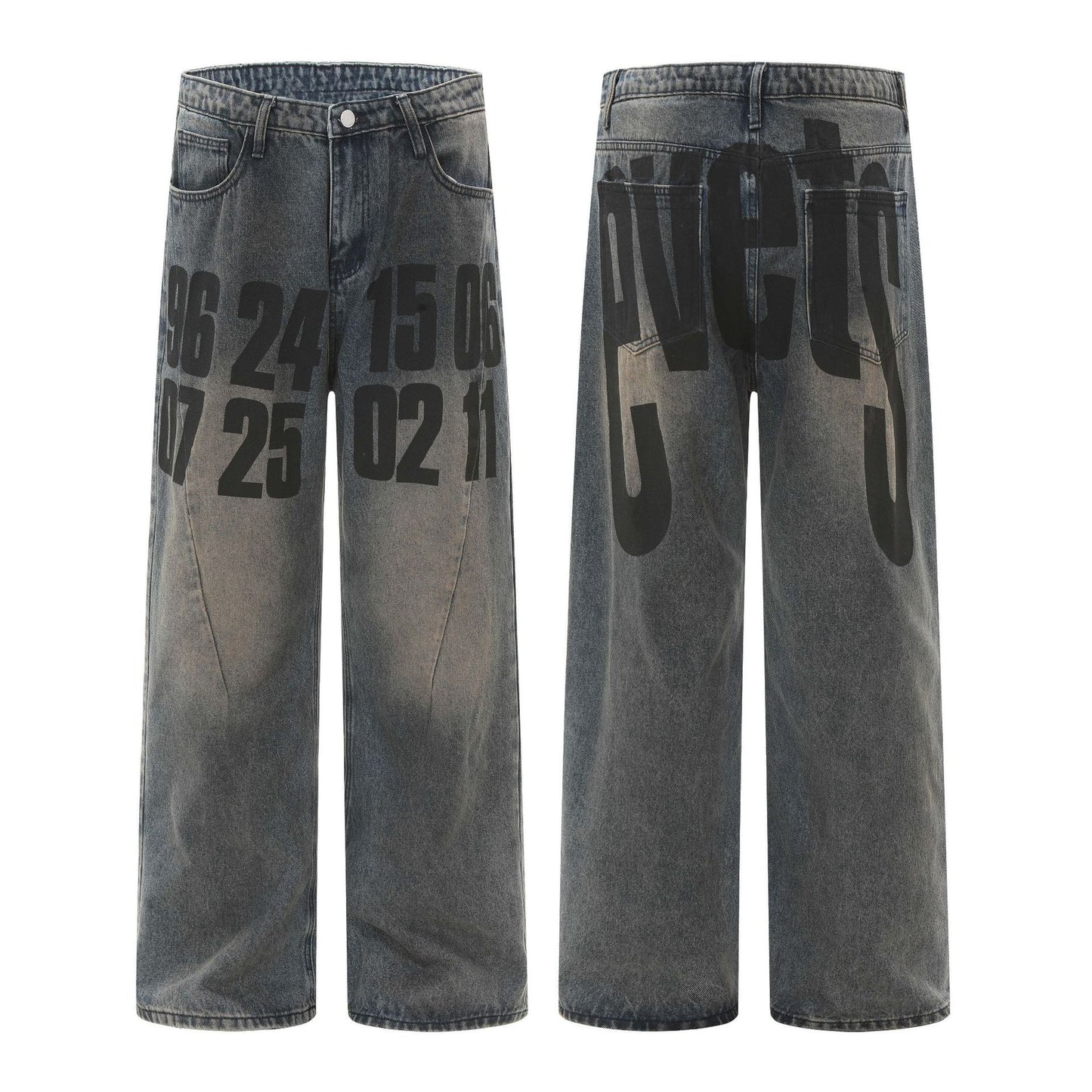 High Street American Washed Distressed Letters Printed Jeans für Männer und Frauen