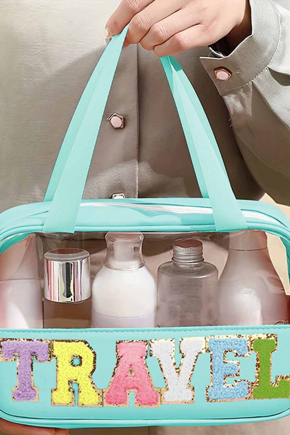 Mintgrüne transparente Reise-Make-up-Tasche