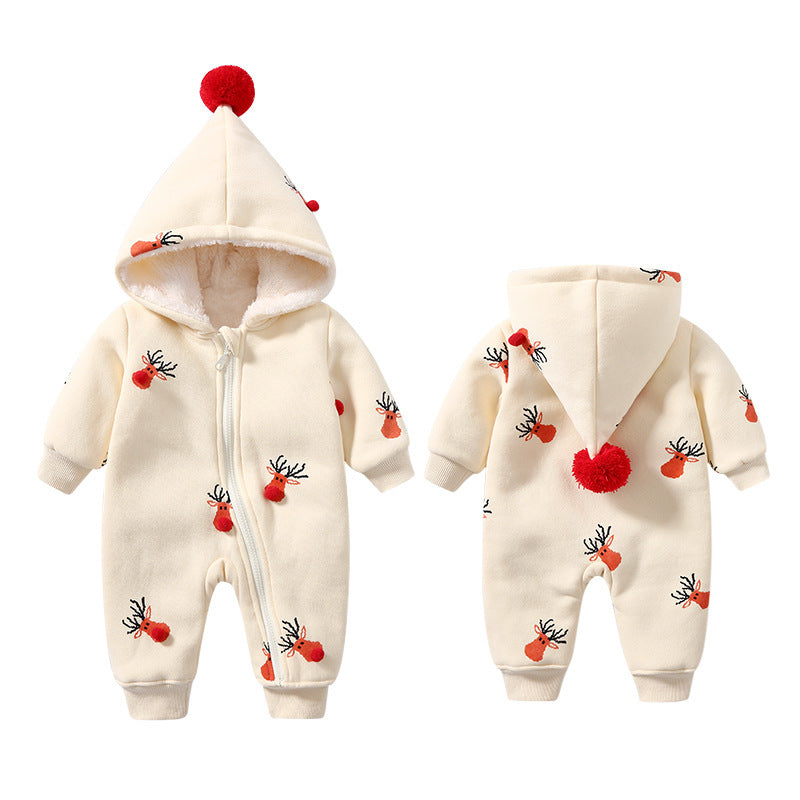 Khakifarbene, wattierte, warme Babykleidung
