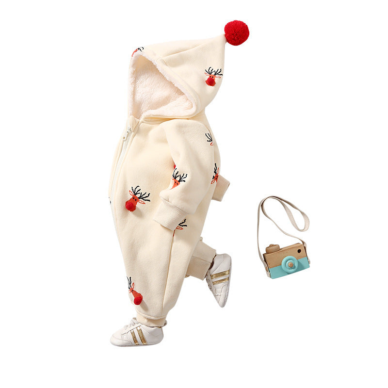 Khakifarbene, wattierte, warme Babykleidung