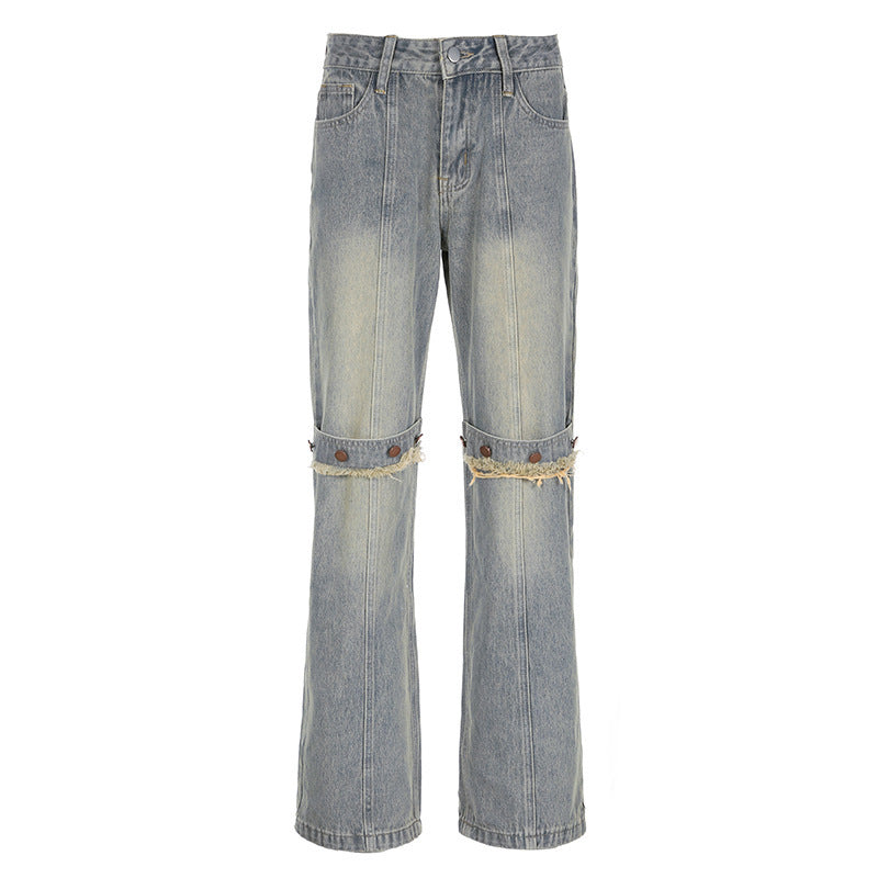 Women Vintage Streetwear Washed Denim Pants