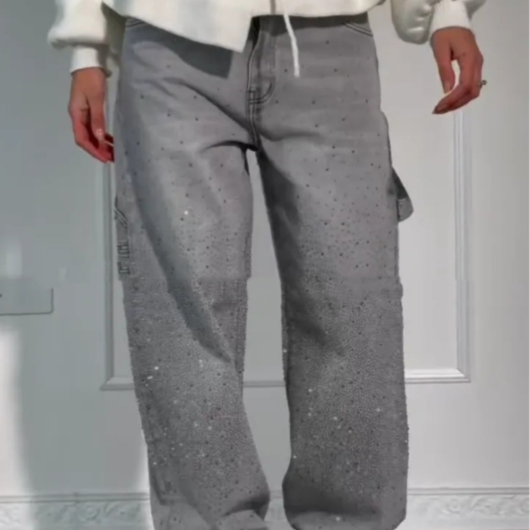 Shiny Jeans With Pockets Fashion Wide-leg Street-style