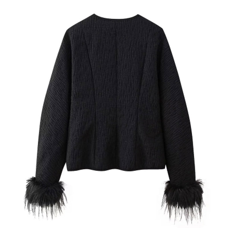 Solid color lace up feather jacket