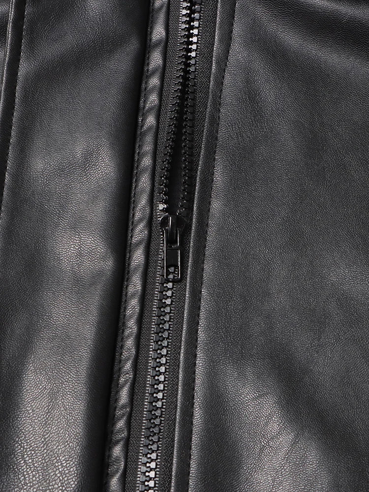 Solid Leather Jackets Zipper Vintage