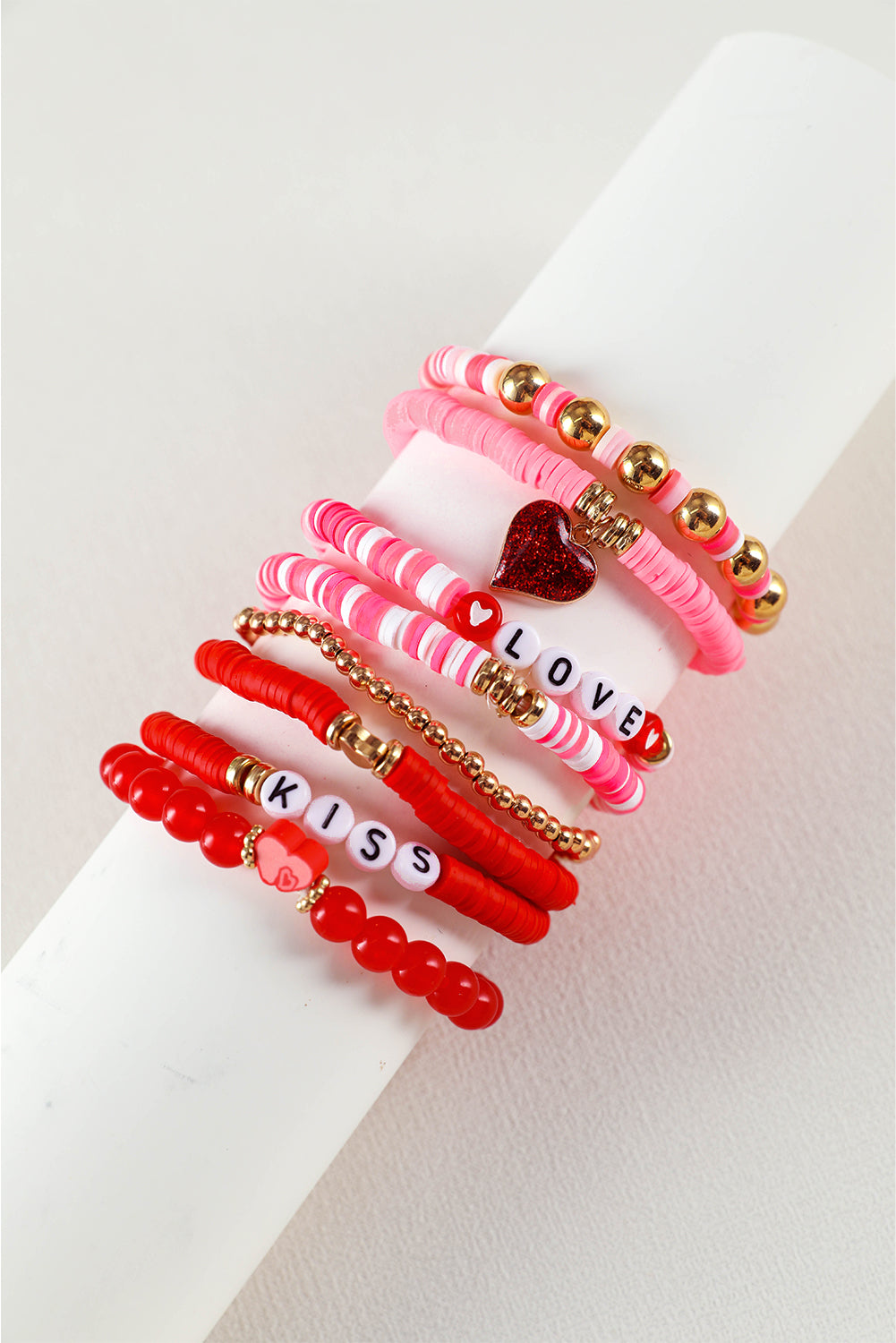 Conjunto de pulseras de cuentas con forma de corazón de San Valentín en color rosa