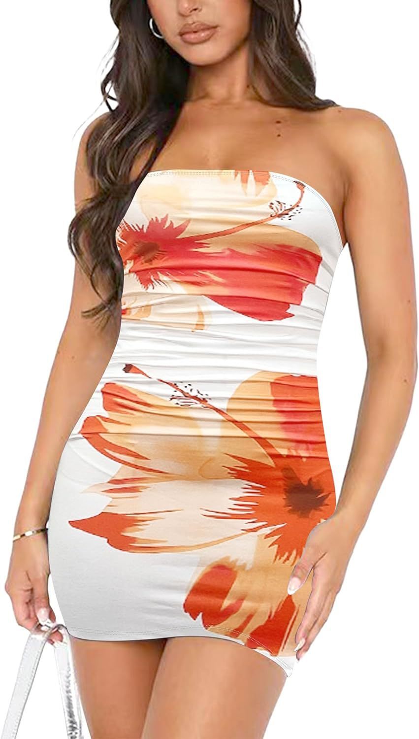 Summer Tube Top Printed Short Dress