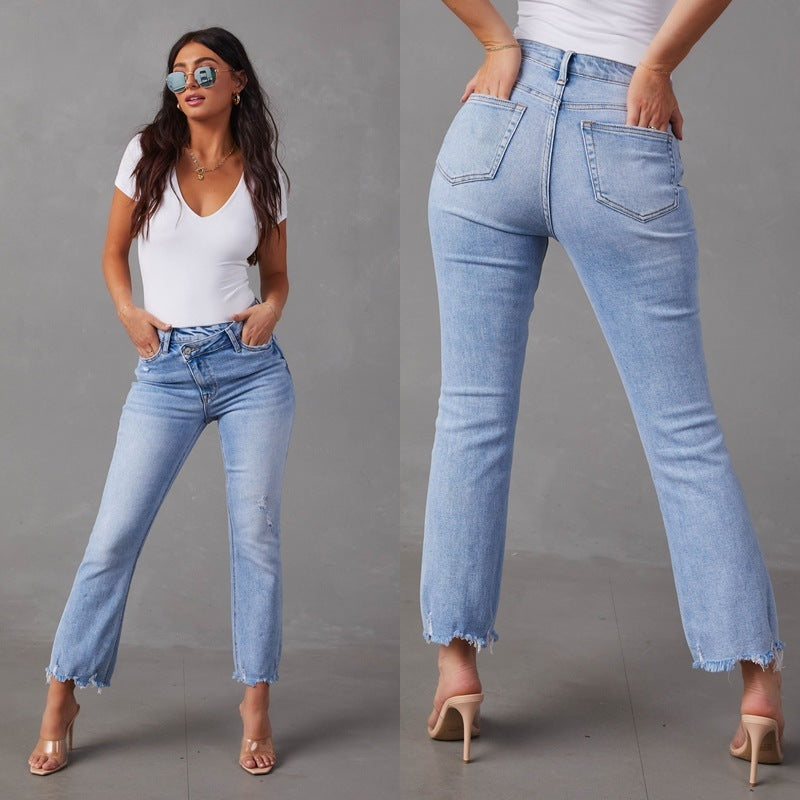 Blue Wash Jeans Button crossover
