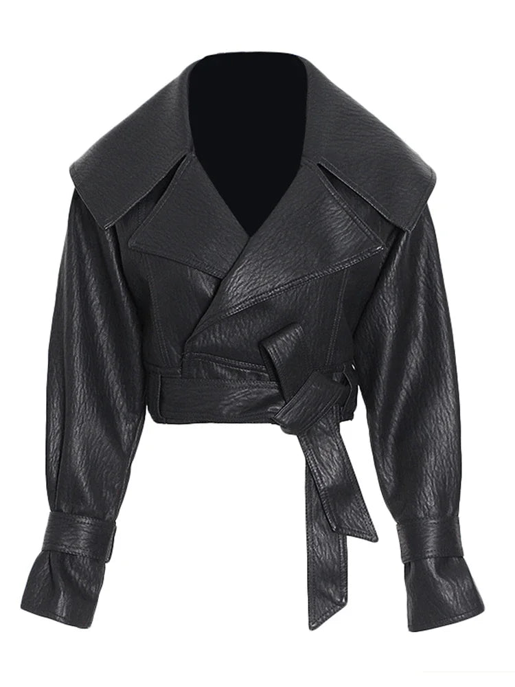 Solid Streetwear Jacket For Women Lapel Long Sleeve