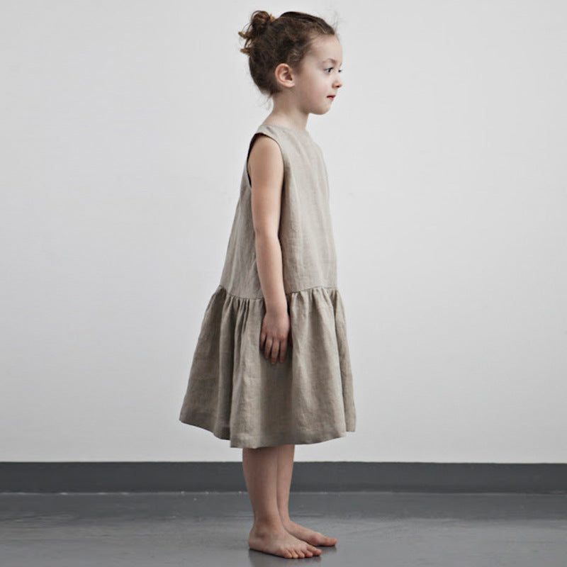 Little Girls Sleeveless Cotton Linen Dresses