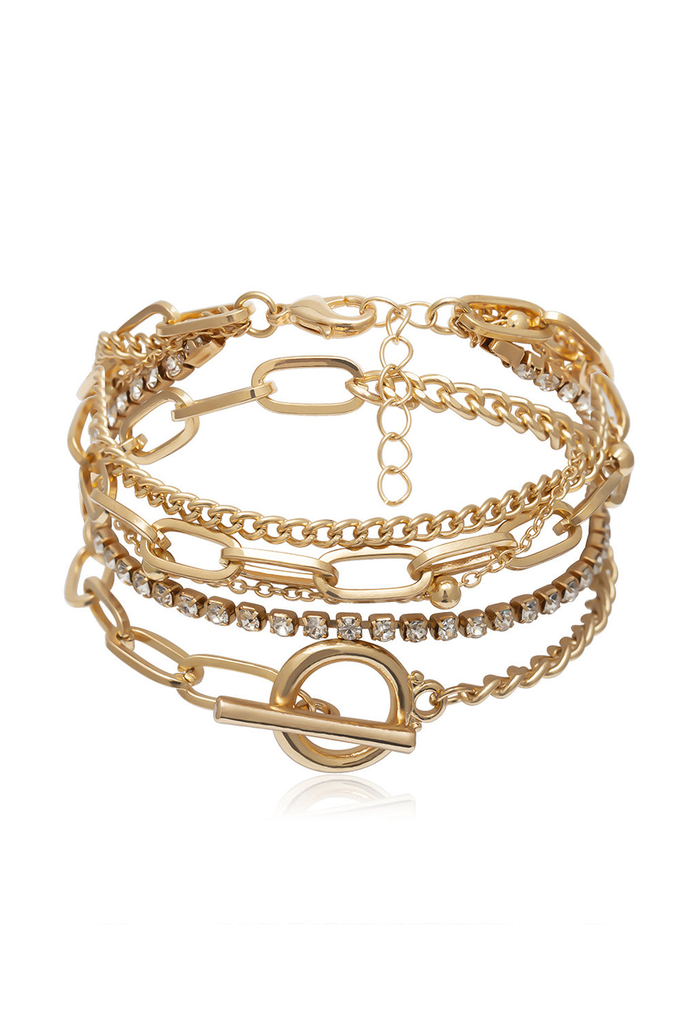 Vergoldetes, mehrlagiges Kettenarmband-Set mit Strasssteinen