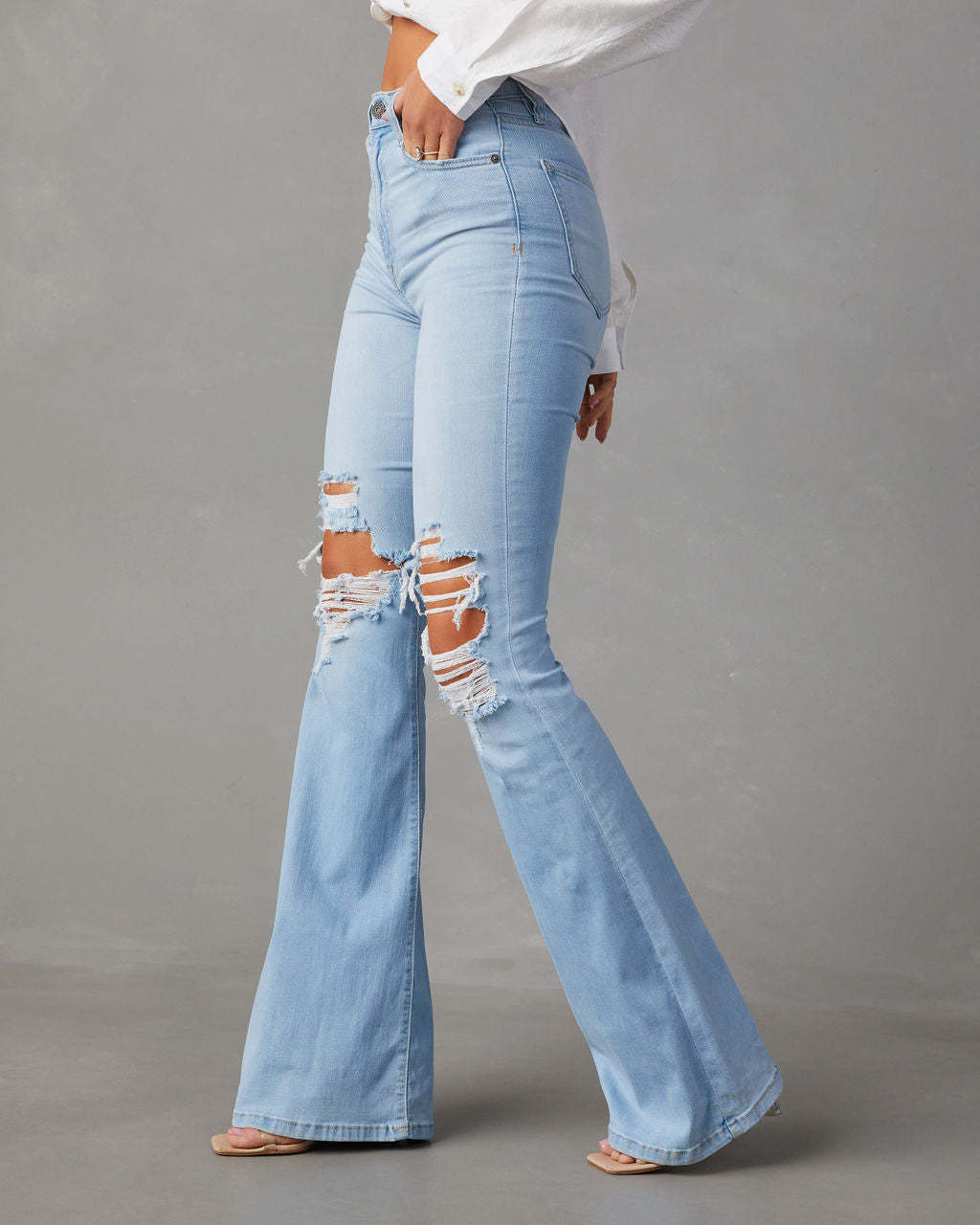 Cute Sky Blue Flared Jeans