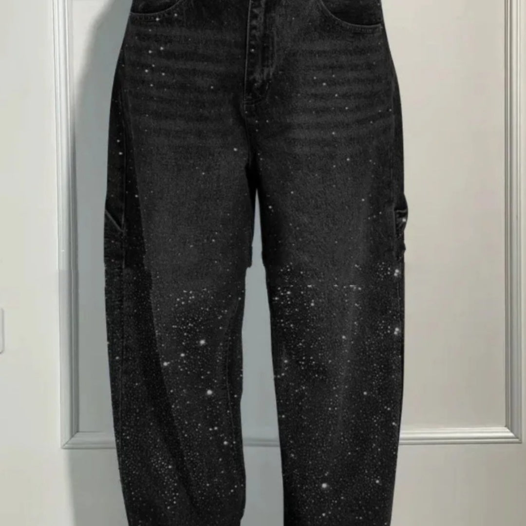 Shiny Jeans With Pockets Fashion Wide-leg Street-style