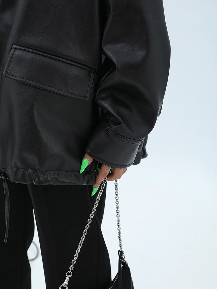 Solid Leather Jackets Zipper Vintage