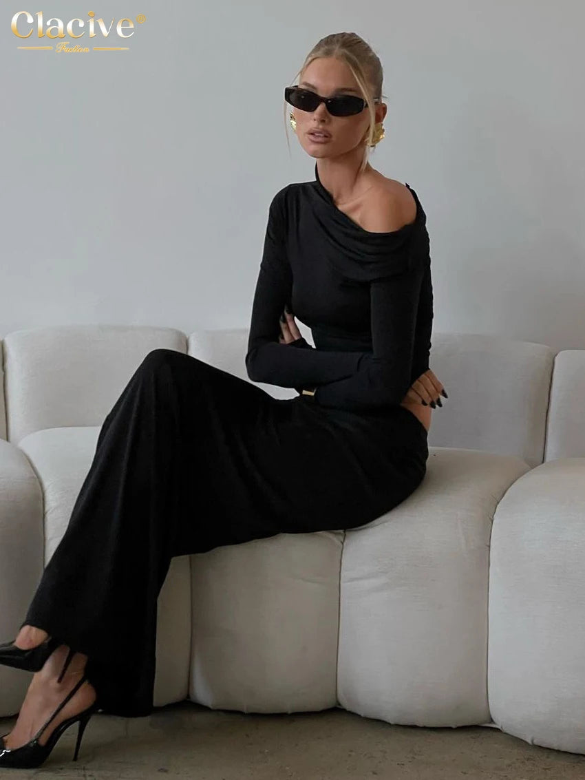 fitting long sleeved top with skirt two-piece set