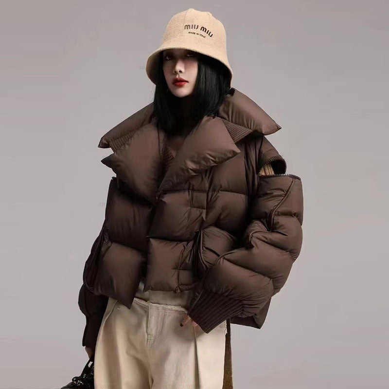 Lapel down jacket for women magnetic buckle warm jacket