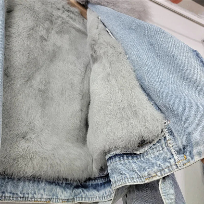 Fur Collar Plush Denim Jacket