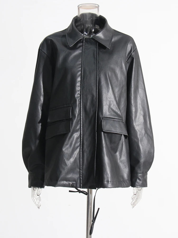 Solid Leather Jackets Zipper Vintage