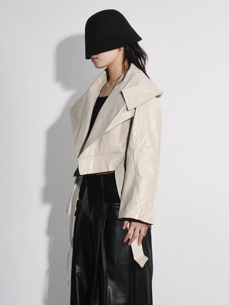 Solid Streetwear Jacket For Women Lapel Long Sleeve