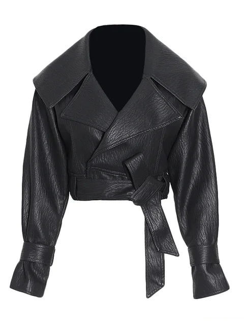 Solid Streetwear Jacket For Women Lapel Long Sleeve