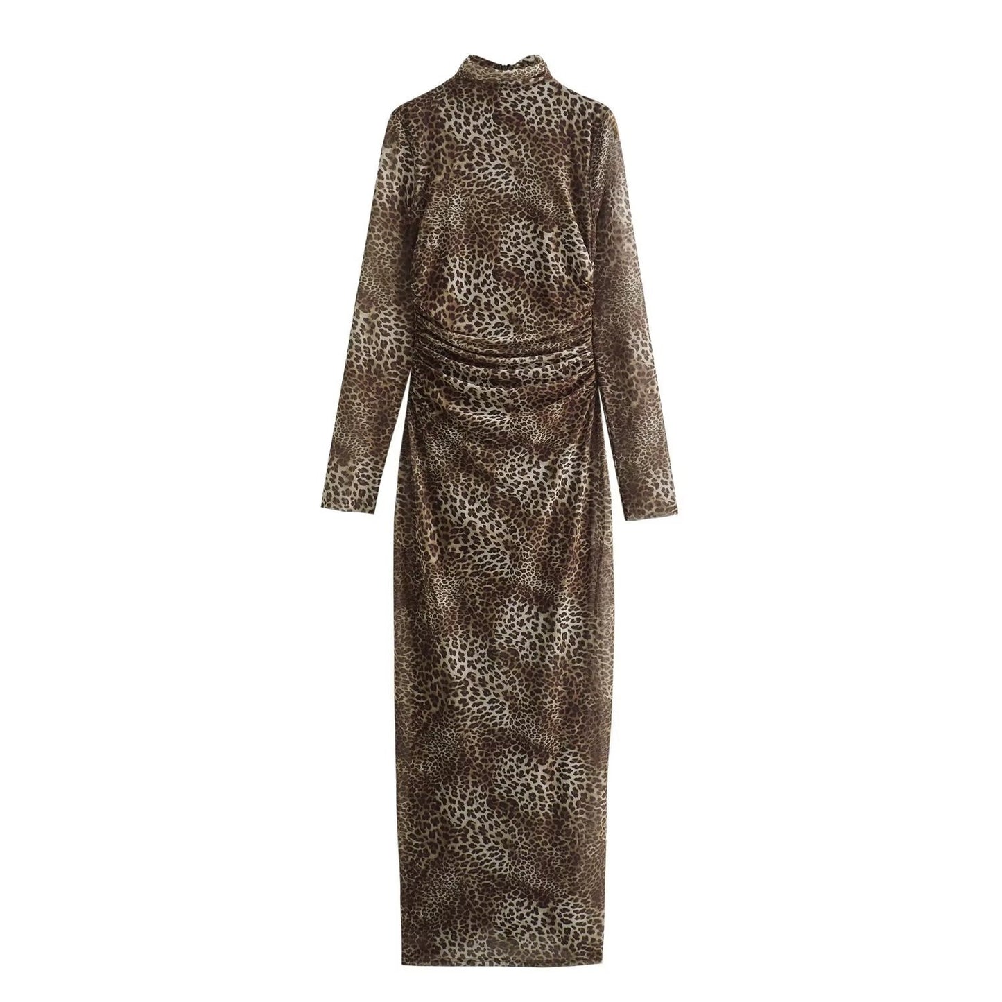 Animal print silk mesh dress