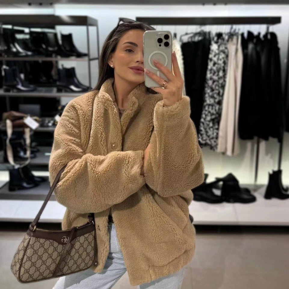 Comfortable casual lazy style women's loose fleece pilot jacket jacket for women