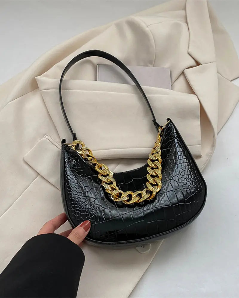 Chain Crocodile Pattern Clutch Purse Shoulder Bag