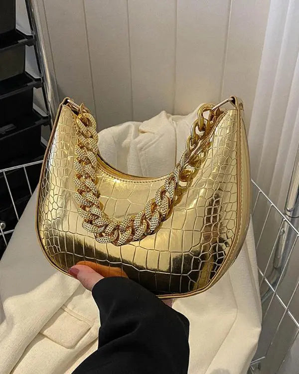 Chain Crocodile Pattern Clutch Purse Shoulder Bag