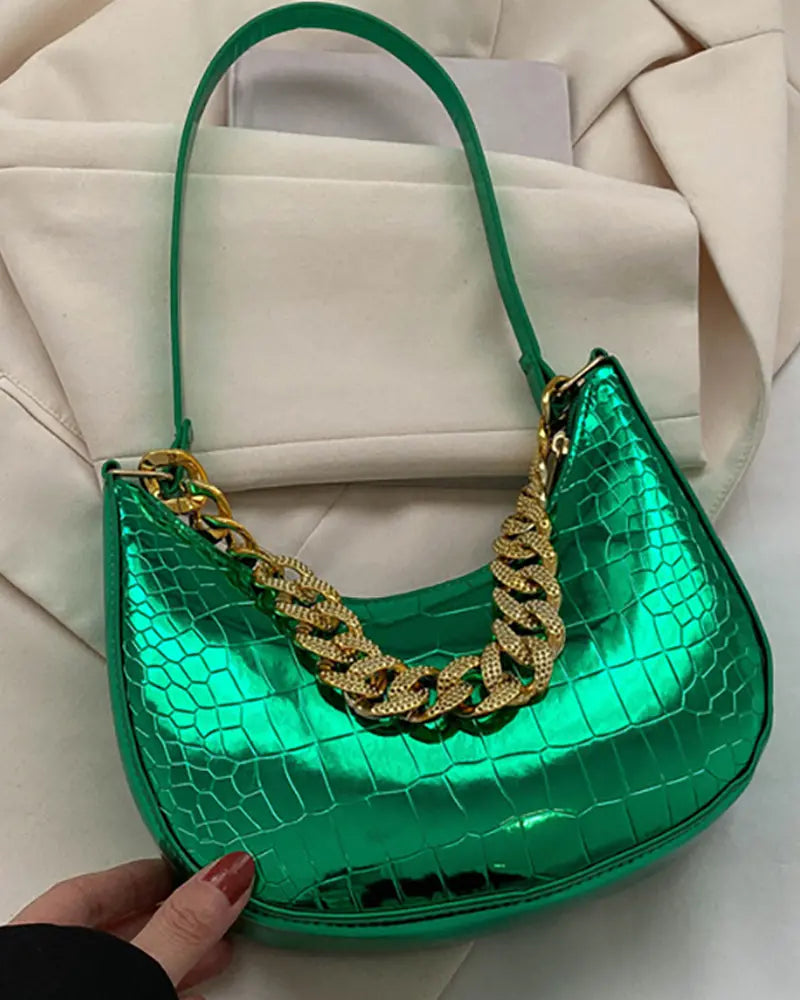 Chain Crocodile Pattern Clutch Purse Shoulder Bag