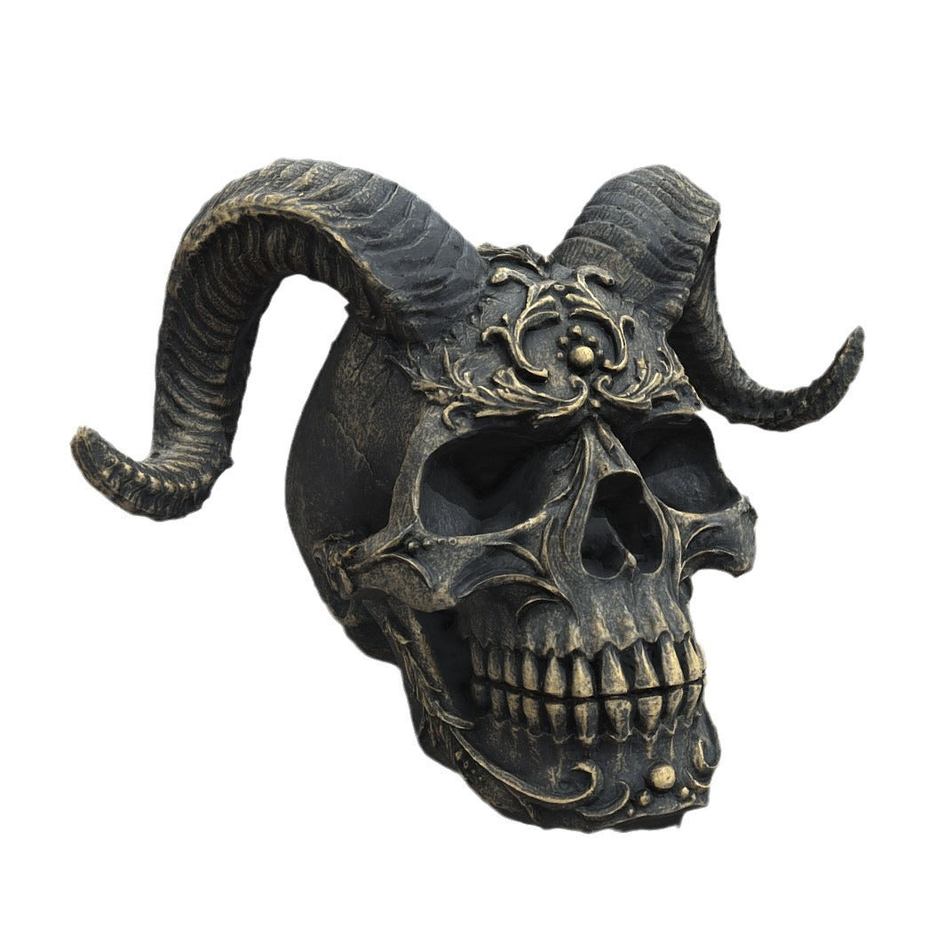 Ram horns skull dark gothic style punk style satanic sculpture crafts ornaments