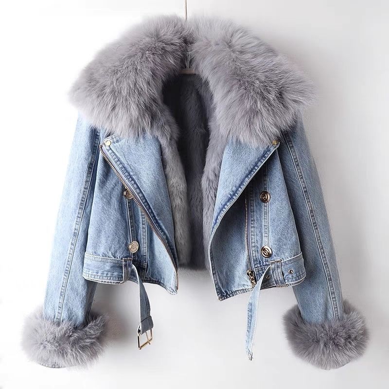 Fur Collar Plush Denim Jacket