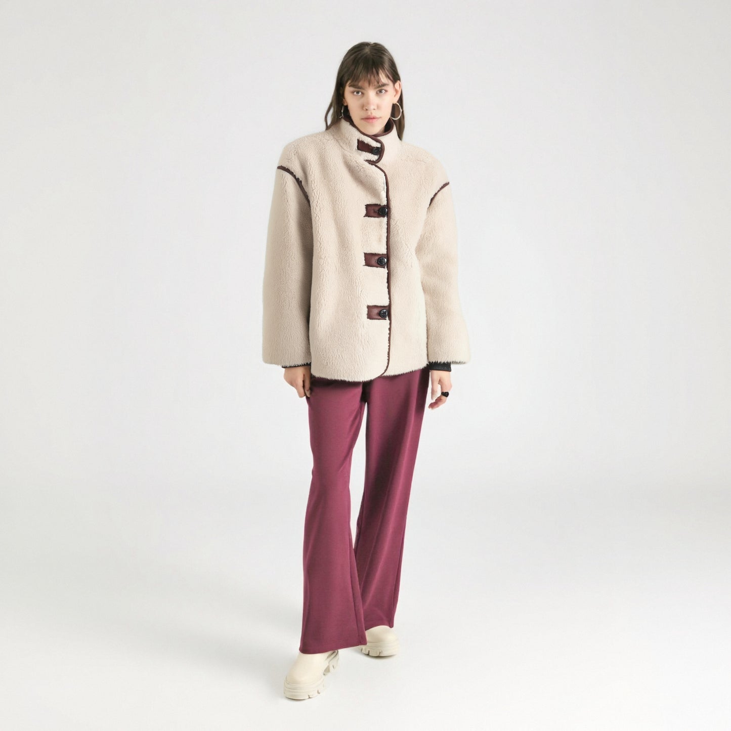 Color blocked fleece loose short jacket flight jacket for women