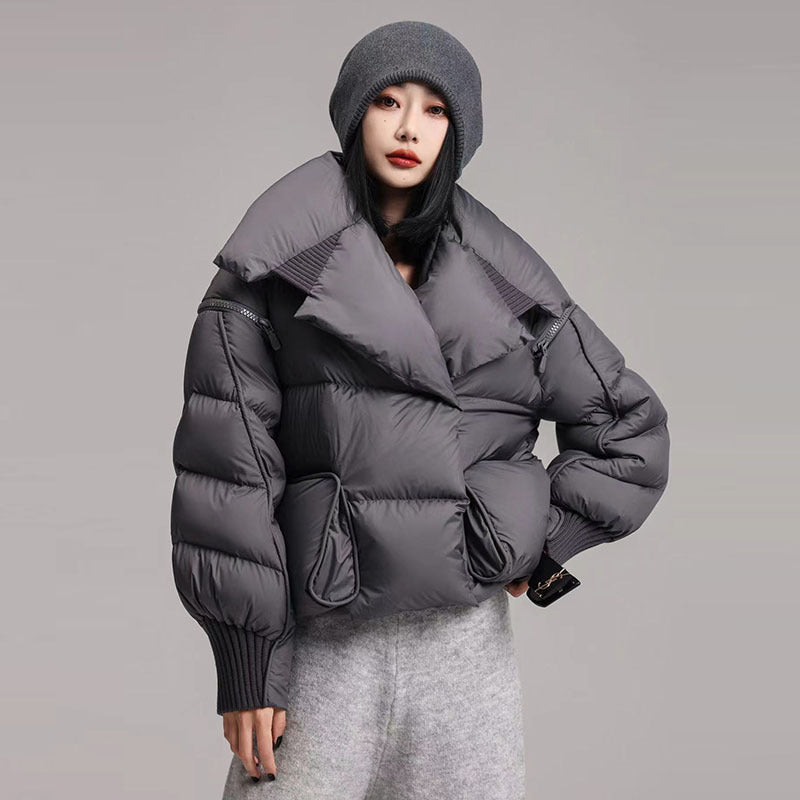 Lapel down jacket for women magnetic buckle warm jacket