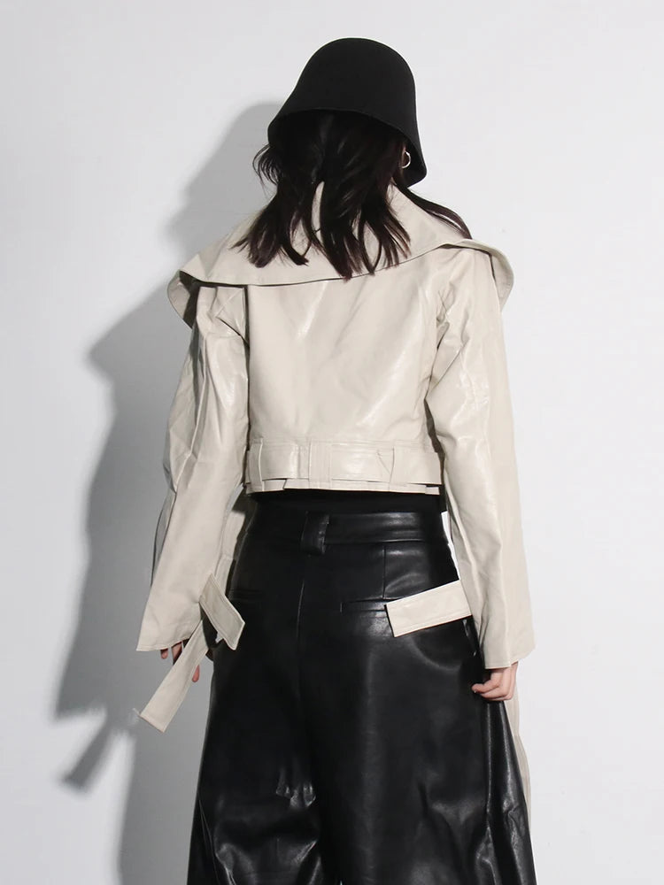 Solid Streetwear Jacket For Women Lapel Long Sleeve