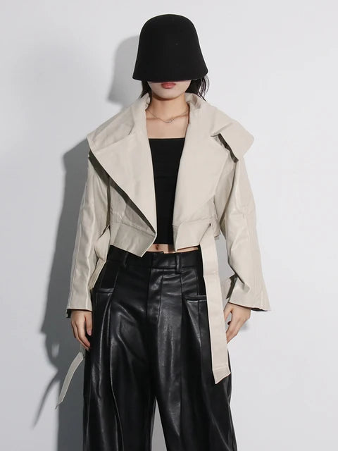 Solid Streetwear Jacket For Women Lapel Long Sleeve